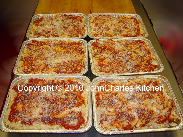Baked Mostaccioli Rigate Pasta With Four Cheeses And Tomato Basil Sauce